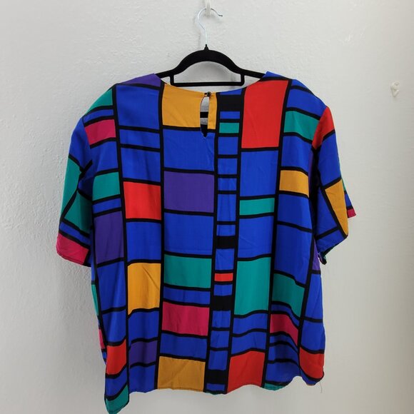 True Vintage 80s Fitting Image Shirt Womens Large XL Abstract Geometric Blouse - Picture 3 of 12